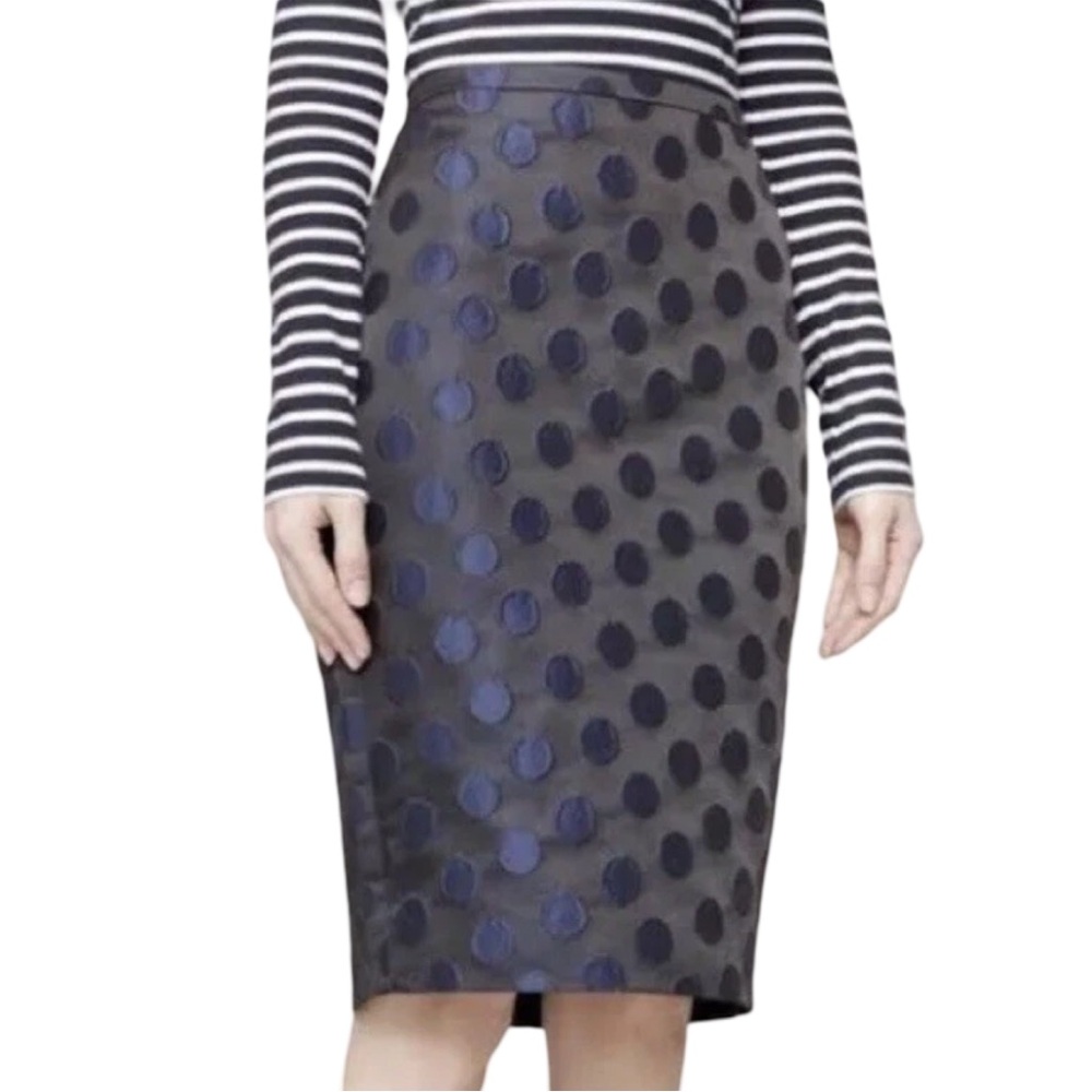 J. Crew Polka Dot Satin Navy Blue Skirt The Pencil Skirt NWT Party Office - Picture 1 of 8